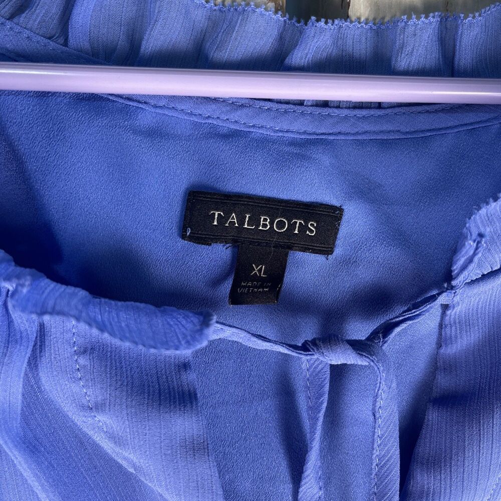 Talbots Light Blue Chiffon Long Sleeve Blouse, XL - Picture 2 of 10